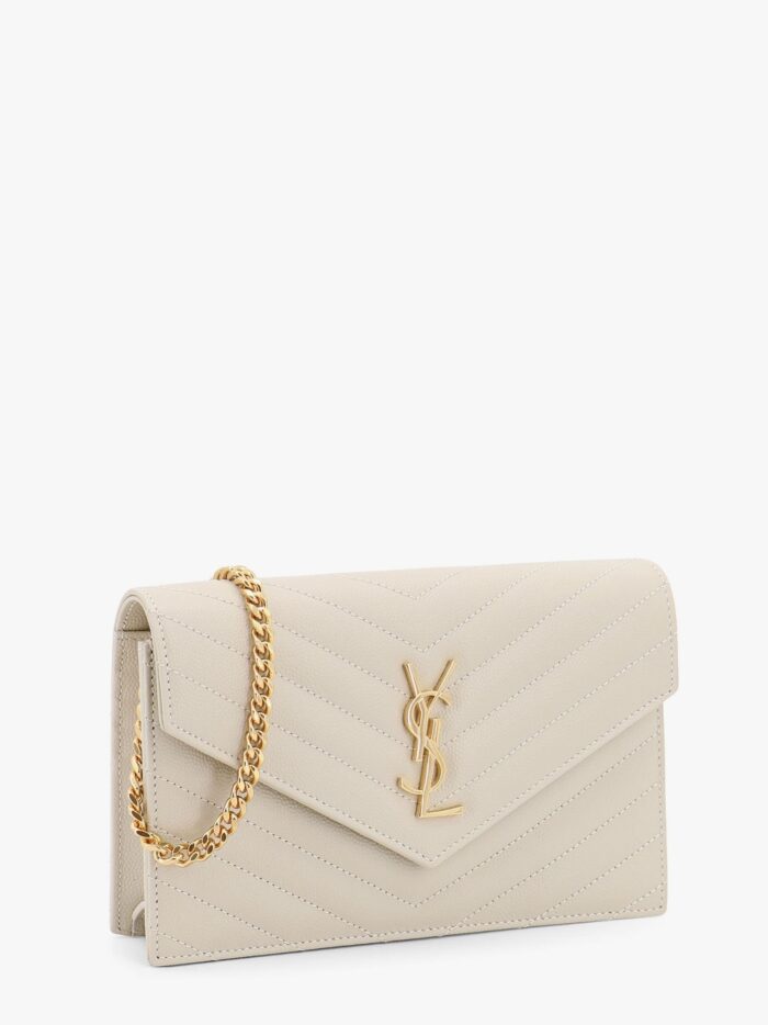 Saint Laurent Envelope Grain-de-poudre Leather Clutch Bag With Cassandre Chain