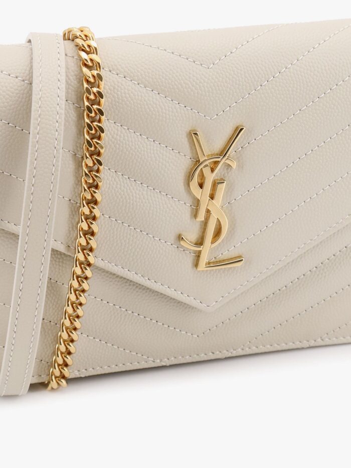 Saint Laurent Envelope Grain-de-poudre Leather Clutch Bag With Cassandre Chain