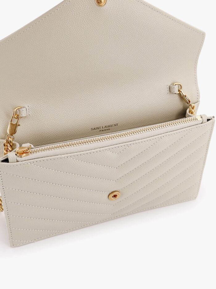 Saint Laurent Envelope Grain-de-poudre Leather Clutch Bag With Cassandre Chain
