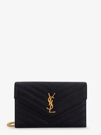 Saint Laurent Envelope Grain-de-poudre Leather Clutch Bag With Cassandre Chain
