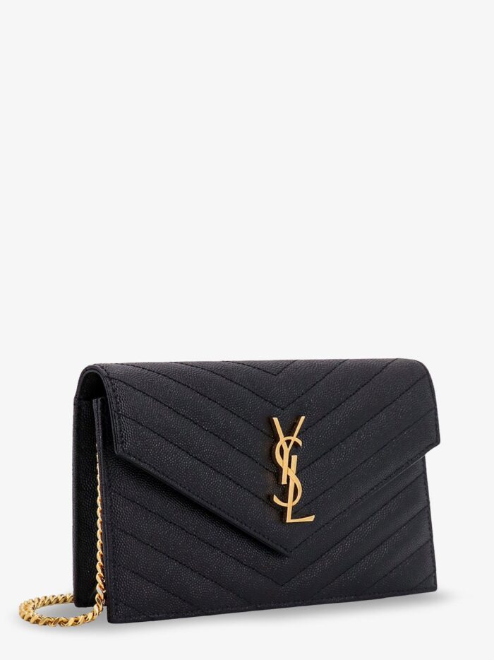 Saint Laurent Envelope Grain-de-poudre Leather Clutch Bag With Cassandre Chain