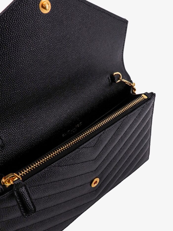 Saint Laurent Envelope Grain-de-poudre Leather Clutch Bag With Cassandre Chain