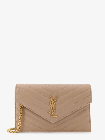 Saint Laurent Envelope Grain-de-poudre Leather Clutch Bag With Cassandre Chain