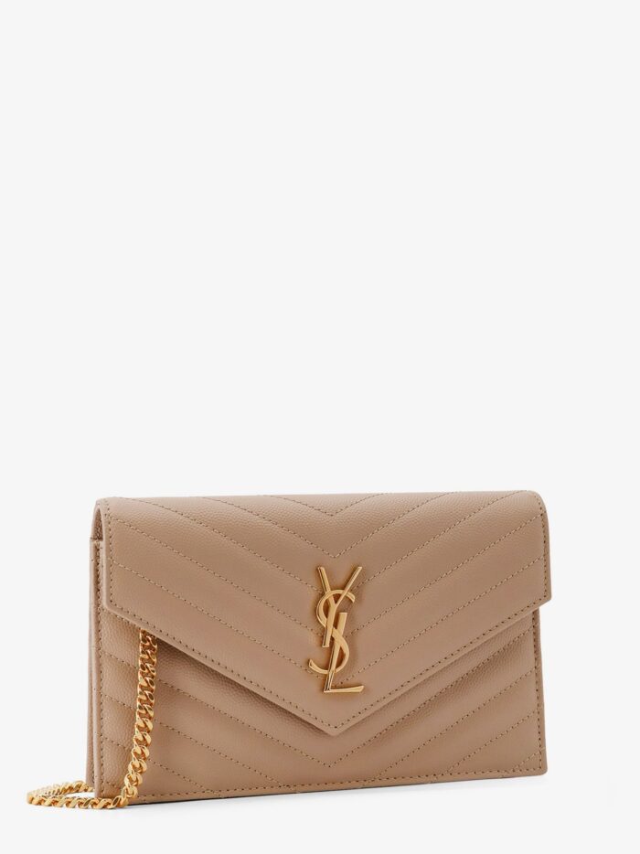 Saint Laurent Envelope Grain-de-poudre Leather Clutch Bag With Cassandre Chain