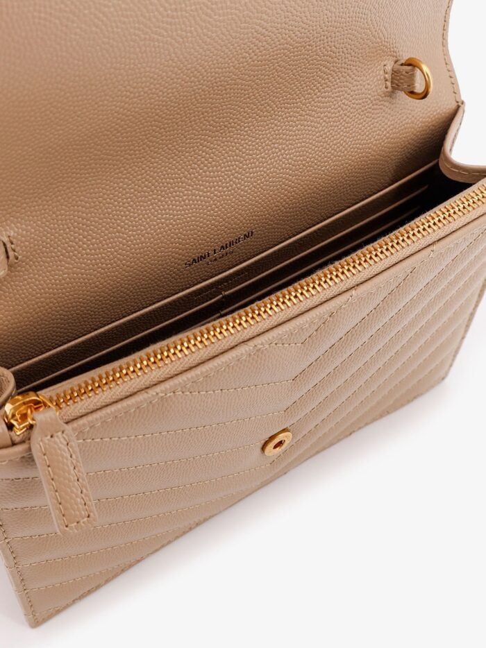 Saint Laurent Envelope Grain-de-poudre Leather Clutch Bag With Cassandre Chain