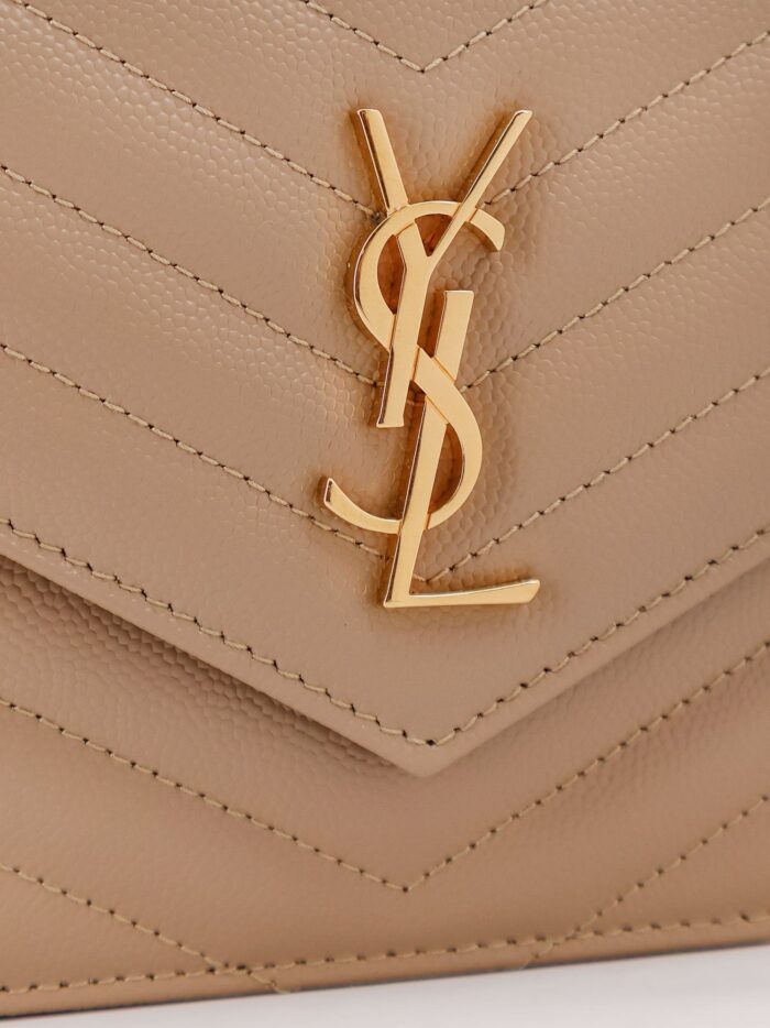 Saint Laurent Envelope Grain-de-poudre Leather Clutch Bag With Cassandre Chain