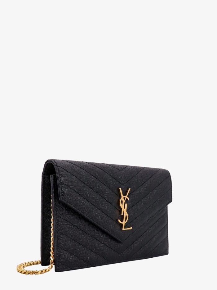 Saint Laurent Envelope Grain De Poudre Leather Pochette With Iconic Chevron Stitching
