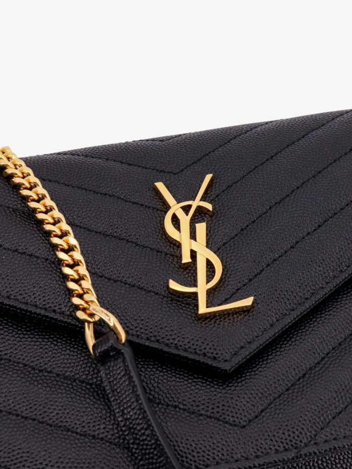 Saint Laurent Envelope Grain De Poudre Leather Pochette With Iconic Chevron Stitching