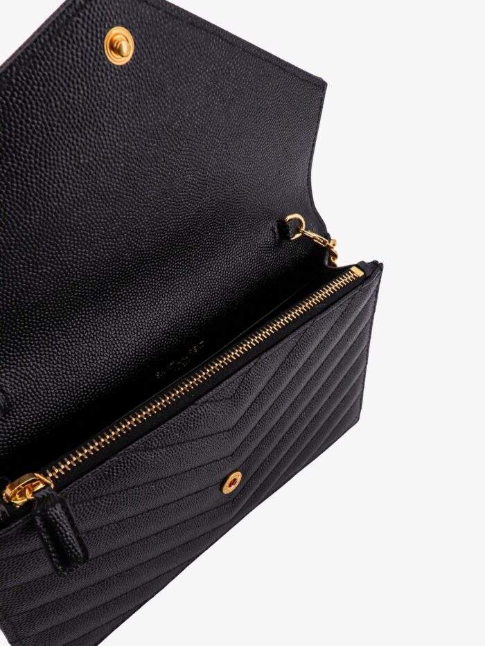 Saint Laurent Envelope Grain De Poudre Leather Pochette With Iconic Chevron Stitching