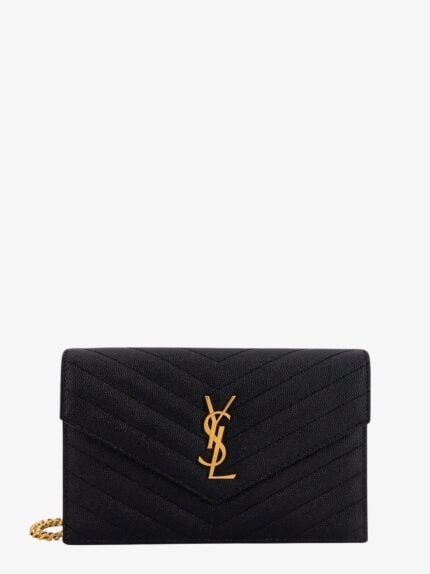 Saint Laurent Envelope Grain De Poudre Leather Pochette With Iconic Chevron Stitching