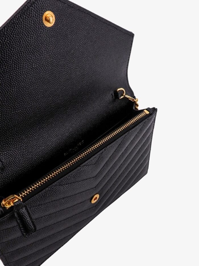 Saint Laurent Envelope Leather Pochette With Chevron Stitching