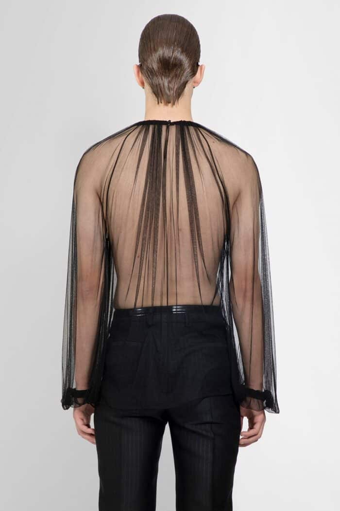 SAINT LAURENT Gathered Long Sleeve Top In Tulle