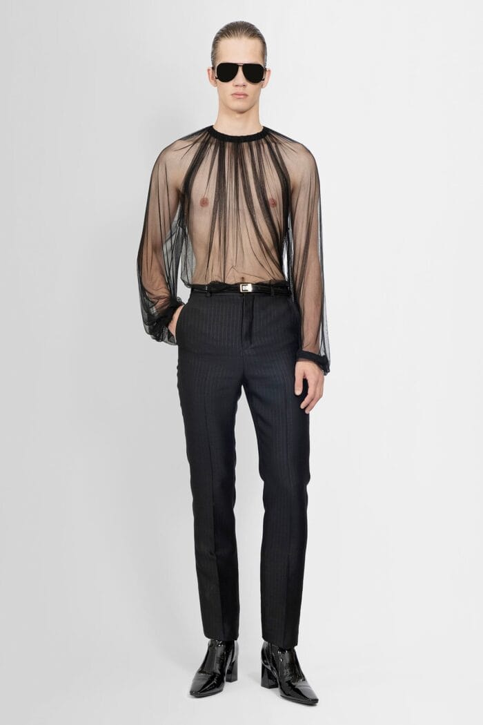 SAINT LAURENT Gathered Long Sleeve Top In Tulle