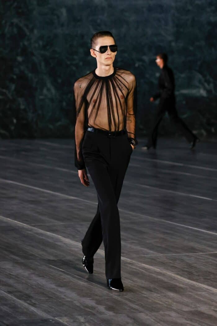 SAINT LAURENT Gathered Long Sleeve Top In Tulle