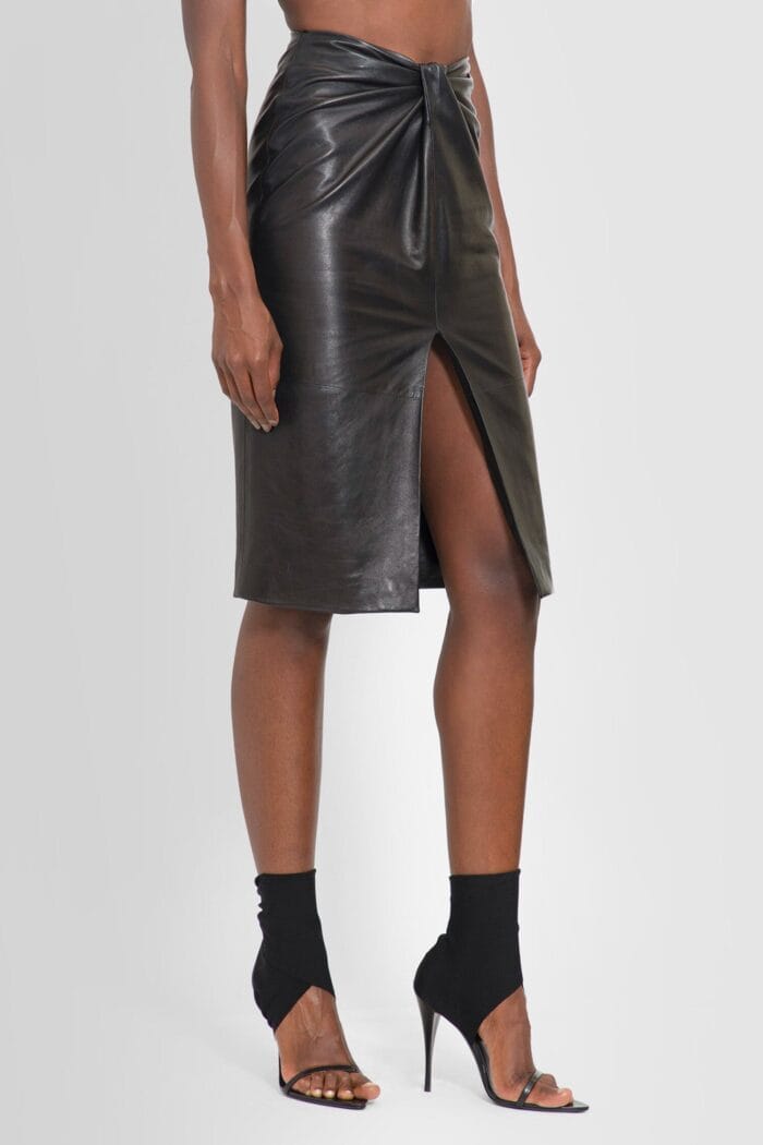 SAINT LAURENT Knotted Leather Midi Skirt