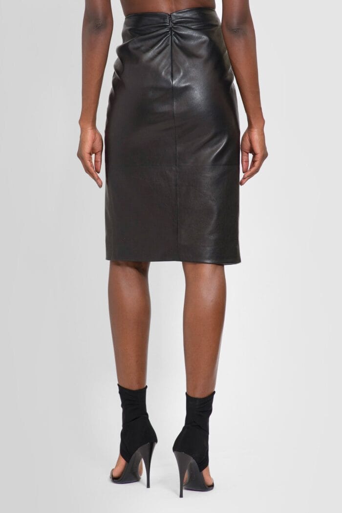 SAINT LAURENT Knotted Leather Midi Skirt
