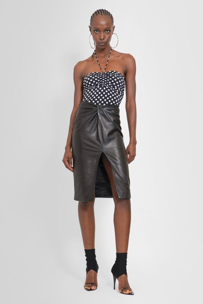 SAINT LAURENT Knotted Leather Midi Skirt