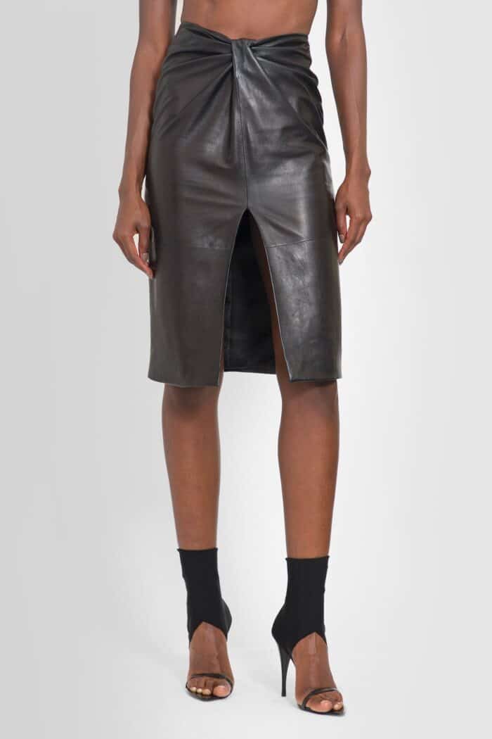 saint laurent knotted leather midi skirt SAINT LAURENT Knotted Leather Midi Skirt