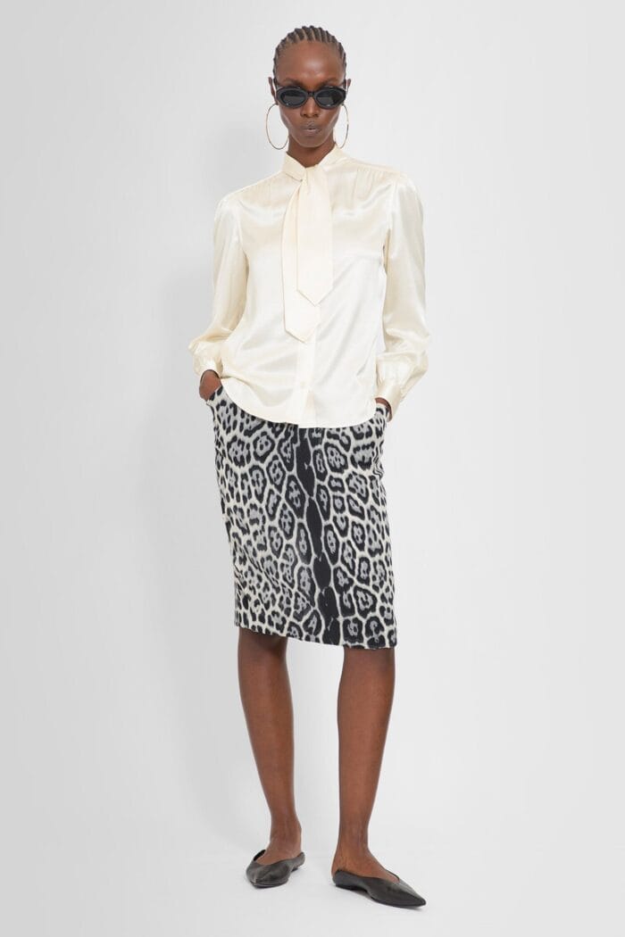 saint laurent lavelliere neck blouse in silk satin SAINT LAURENT Lavelliere Neck Blouse In Silk Satin