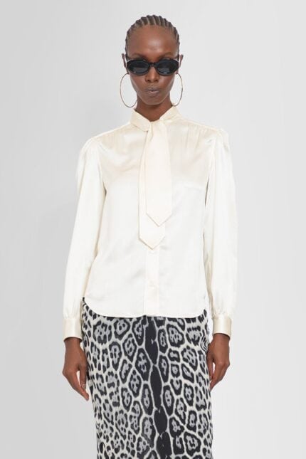 SAINT LAURENT Lavelliere Neck Blouse In Silk Satin
