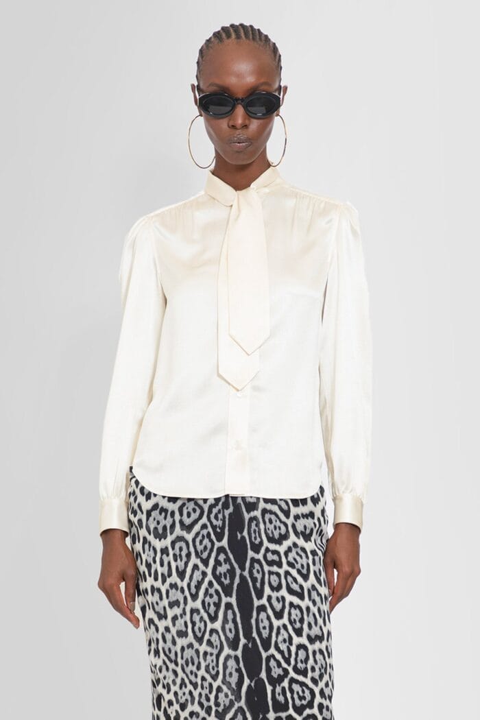 saint laurent lavelliere neck blouse in silk satin SAINT LAURENT Lavelliere Neck Blouse In Silk Satin