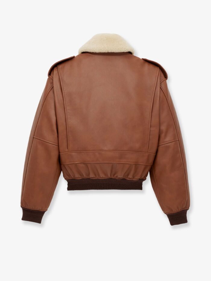 Saint Laurent Leather Bomber Jacket With Shearling Collar