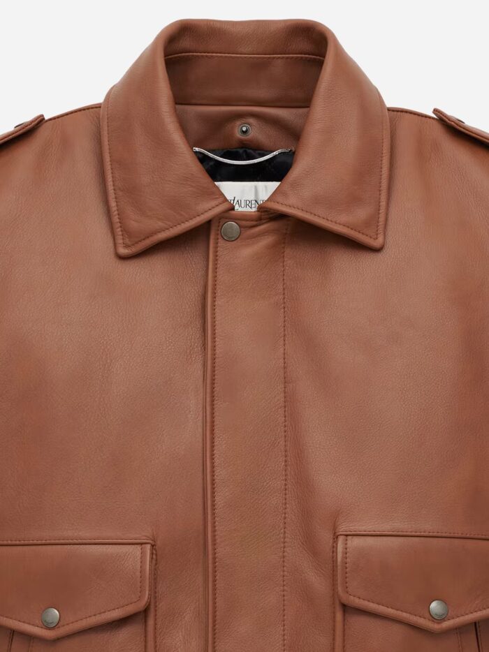 Saint Laurent Leather Bomber Jacket With Shearling Collar