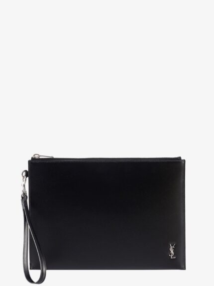 Saint Laurent Leather Clutch With Monogram Detail