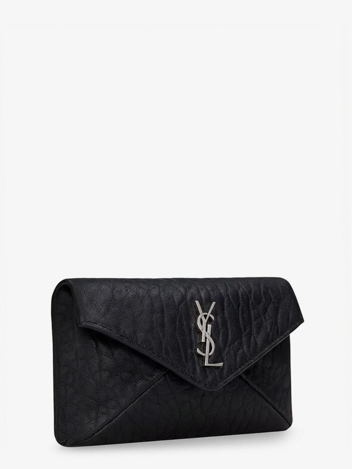 Saint Laurent Leather Envelope Card Holder With Metal Cassandre Logo