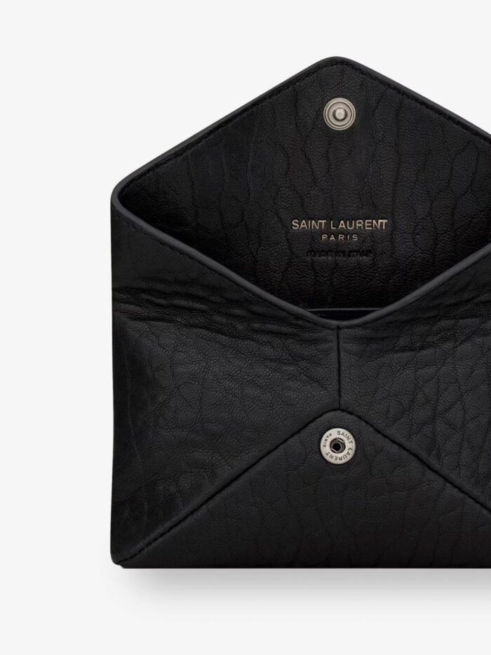 Saint Laurent Leather Envelope Card Holder With Metal Cassandre Logo