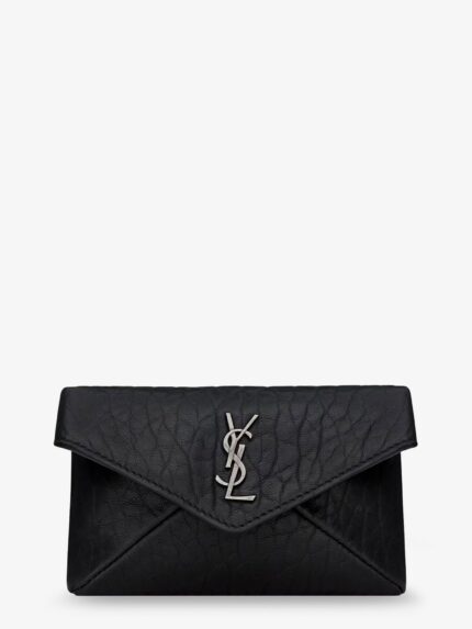 Saint Laurent Leather Envelope Card Holder With Metal Cassandre Logo