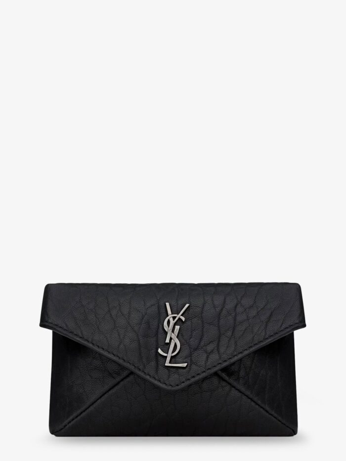 Saint Laurent Leather Envelope Card Holder With Metal Cassandre Logo