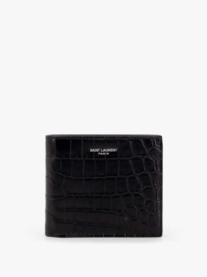 Saint Laurent Leather Wallet With Embossed Lettering Logo On The Front