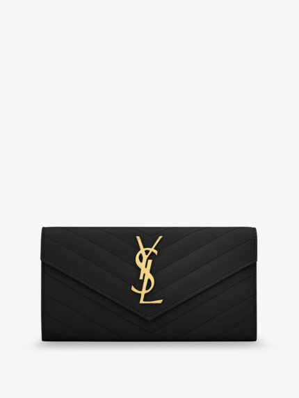 Saint Laurent Leather Wallet With Metal Cassandre Logo