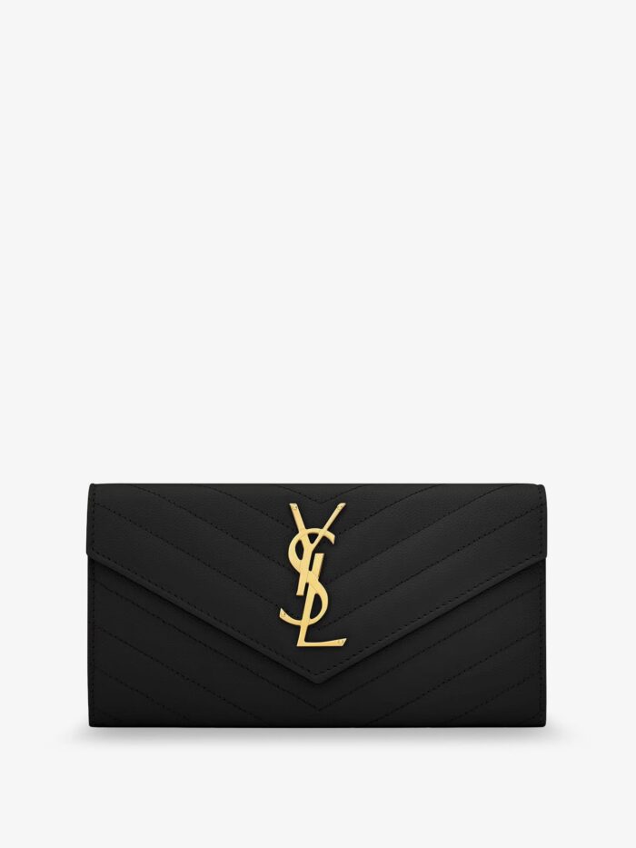 Saint Laurent Leather Wallet With Metal Cassandre Logo