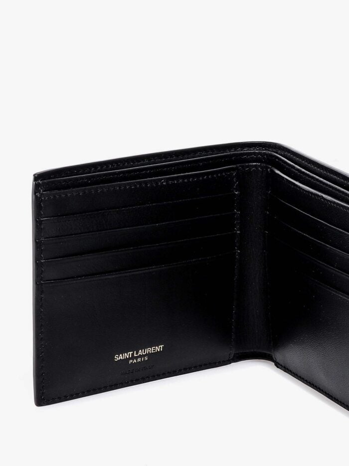 Saint Laurent Leather Wallet With Metal Cassandre Logo Detail