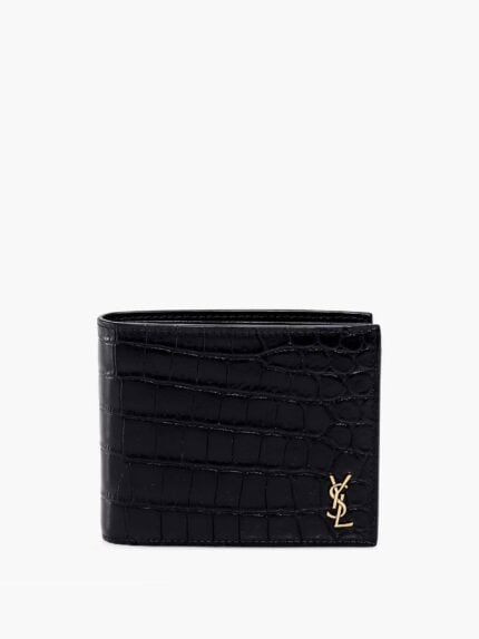 Saint Laurent Leather Wallet With Metal Cassandre Logo Detail