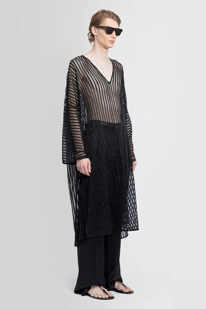 SAINT LAURENT Llng Kaftan Shirt In Striped Mesh