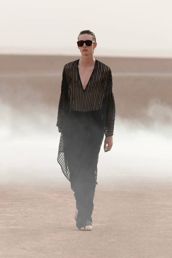 SAINT LAURENT Llng Kaftan Shirt In Striped Mesh