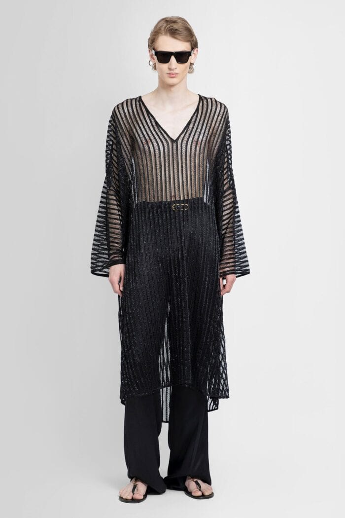 SAINT LAURENT Llng Kaftan Shirt In Striped Mesh