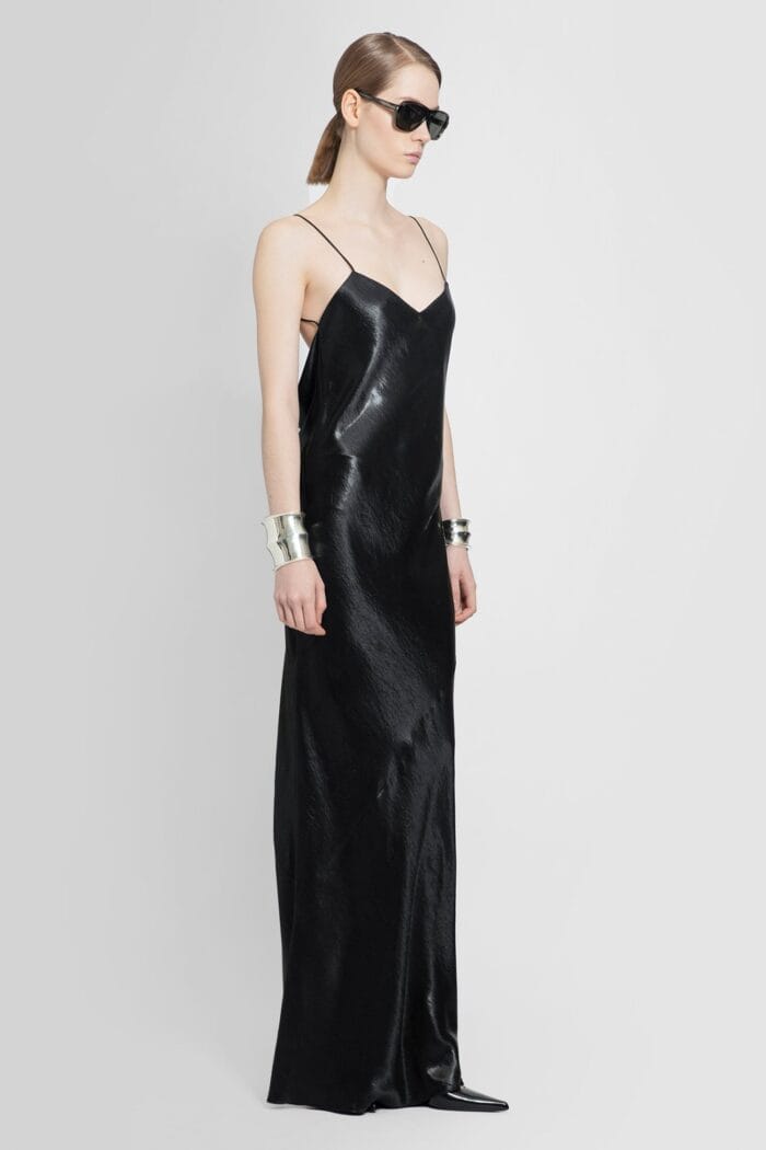 SAINT LAURENT Long Cowl Back Dress In Iridescent Satin