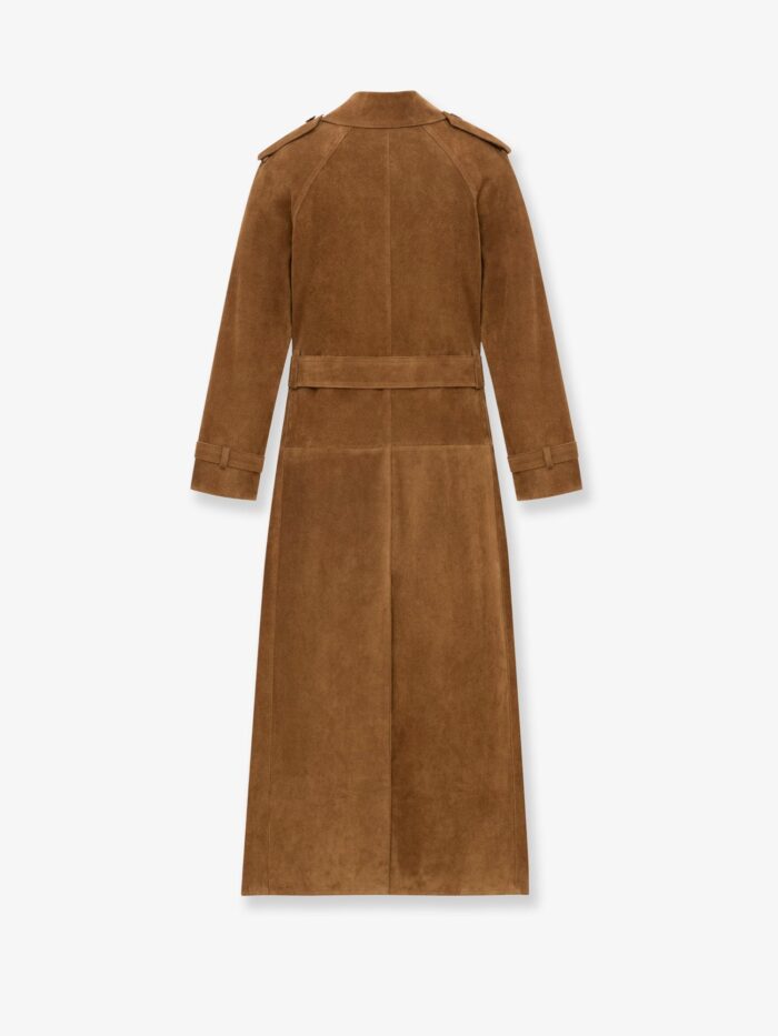 Saint Laurent Long Double-breasted Suede Trench Coat