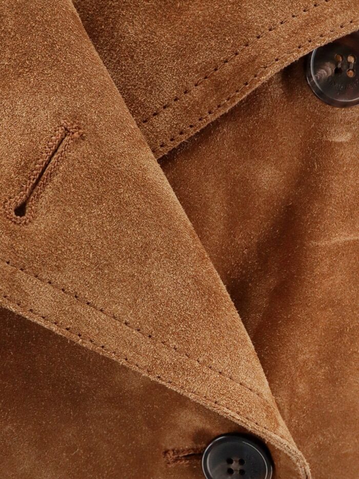 Saint Laurent Long Double-breasted Suede Trench Coat