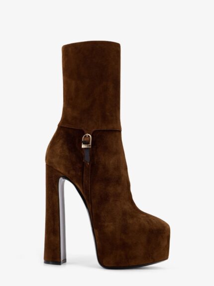 Saint Laurent Nico Suede Plateau Ankle Boots