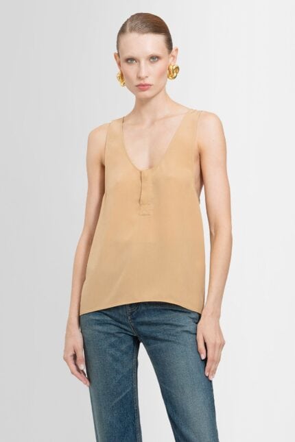 SAINT LAURENT Quarter-button Silk Tank Top