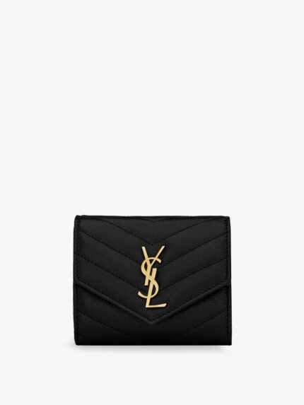 Saint Laurent Quilted Leather Wallet With Cassandre Logo