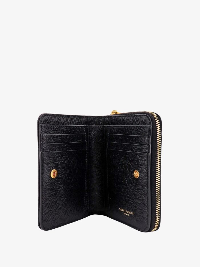 Saint Laurent Quilted Leather Wallet With Metal Cassandre Logo