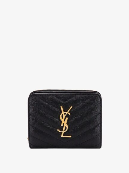 Saint Laurent Quilted Leather Wallet With Metal Cassandre Logo
