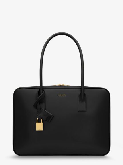 Saint Laurent Sac De Jour In Box Leather Handbag With Metal Padlock Detail