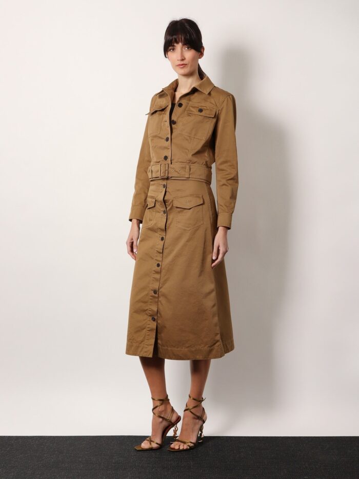 Saint Laurent Serge Cotton Midi Skirt